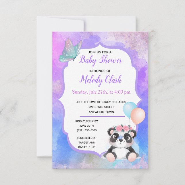 Invitación a Baby Shower de Cute Panda Bear Waterc (Anverso)