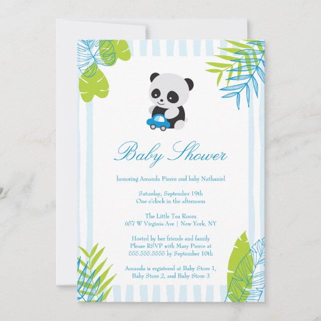 Invitación a Baby Shower de Cute Panda Boy (Anverso)