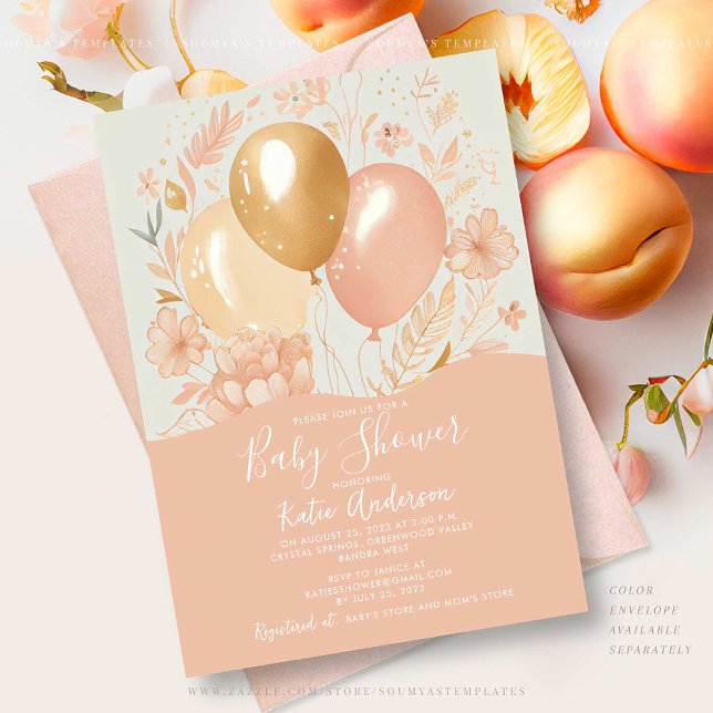 Invitación a Baby Shower de Cute Peach Balloons (Subido por el creador)