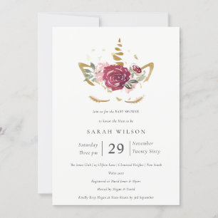 Invitación a Baby Shower de Cute Pink Gold Floral