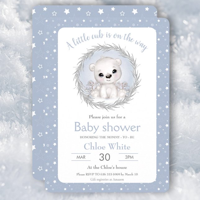 Invitación a Baby Shower de Cute Polar Bear Winter (Cute Polar Bear Winter Boy Baby Shower Invitation)