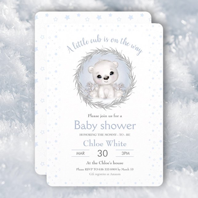 Invitación a Baby Shower de Cute Polar Boy White B (Cute Polar Bear Boy White Baby Shower Invitation)
