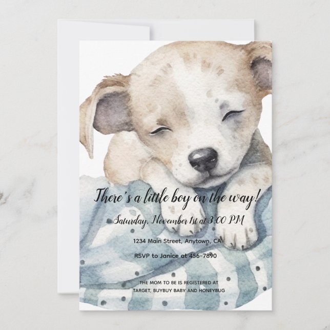 Invitación a Baby Shower de Cute Puppy (Anverso)