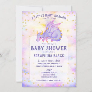 Invitación a Baby Shower de Cute Purple Dragon