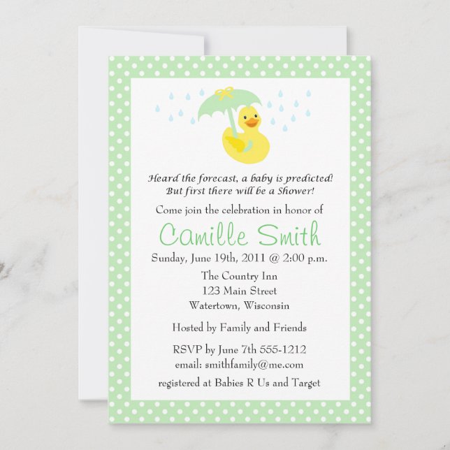 Invitación a Baby Shower de Cute Rubber Ducky (Anverso)
