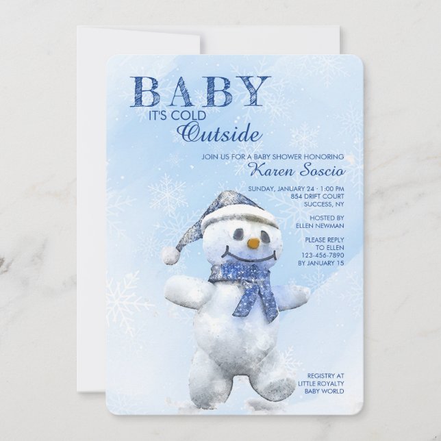 Invitación a Baby Shower de Cute Snowman (Anverso)