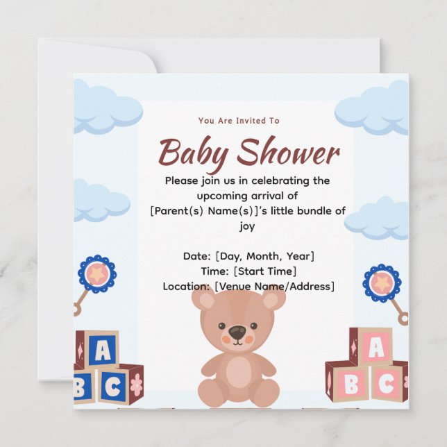 Invitación a Baby Shower de Cute Teddy Bear (Anverso)
