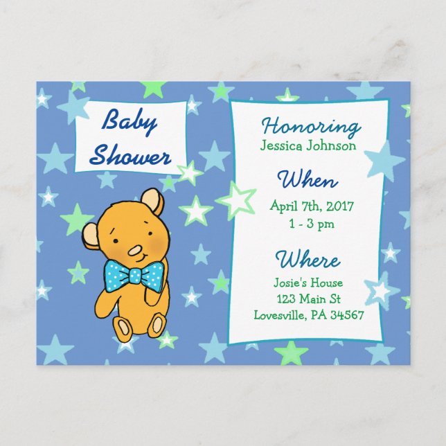 Invitación a Baby Shower de Cute Teddy Bear (Anverso)