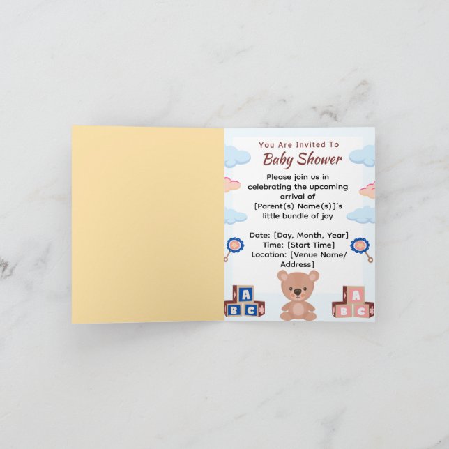 Invitación a Baby Shower de Cute Teddy Bear (Interior)