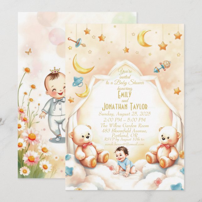 Invitación a Baby Shower de Cute Teddy Bear (Anverso / Reverso)