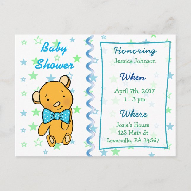 Invitación a Baby Shower de Cute Teddy Bear (Anverso)