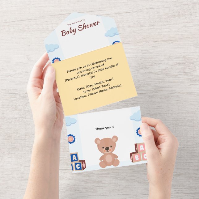 Invitación a Baby Shower de Cute Teddy Bear (desgarro)