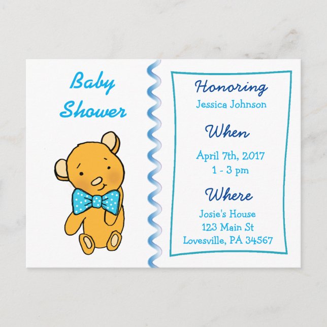 Invitación a Baby Shower de Cute Teddy Bear (Anverso)