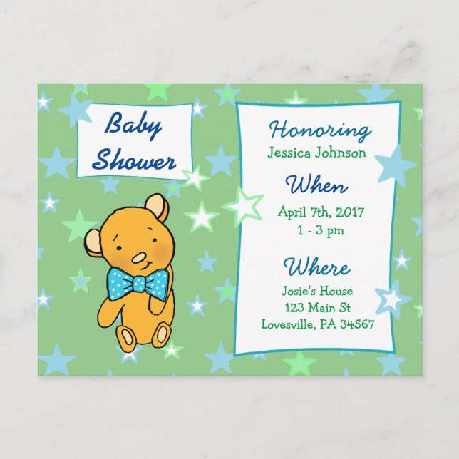 Invitación a Baby Shower de Cute Teddy Bear (Anverso)