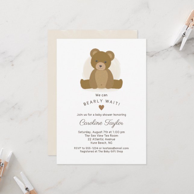 Invitación a Baby Shower de Cute Teddy Bear Brown (Anverso/Reverso In Situ)