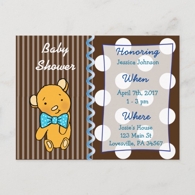 Invitación a Baby Shower de Cute Teddy Bear Brown (Anverso)