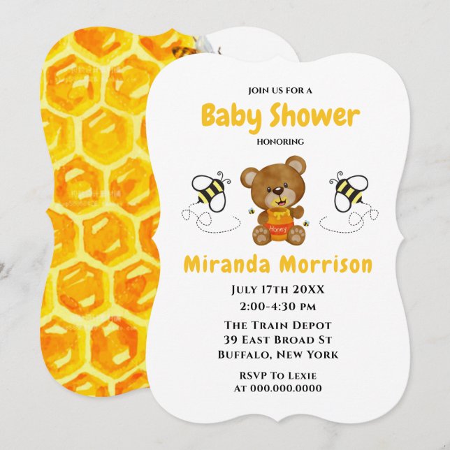 Invitación a Baby Shower de Cute Teddy Bear Bumble (Anverso / Reverso)