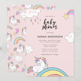 Invitación a Baby Shower de Cute Unicorn Doodle