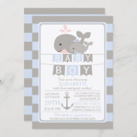 Invitación a Baby Shower de Cute Whale Boy