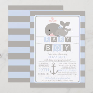Invitación a Baby Shower de Cute Whale Boy