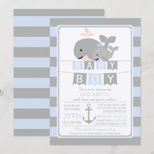 Invitación a Baby Shower de Cute Whale Boy