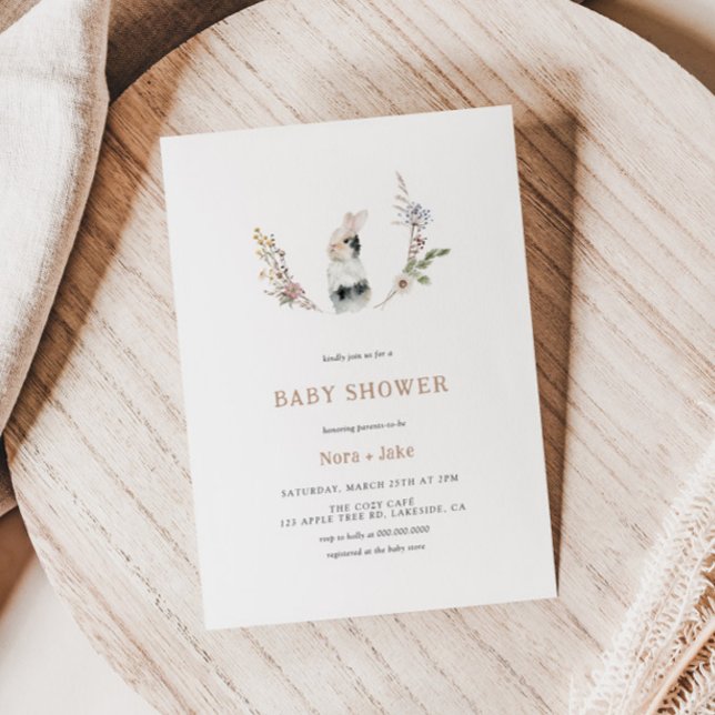 Invitación a Baby Shower de Cute Wildflower Bunny  (Subido por el creador)