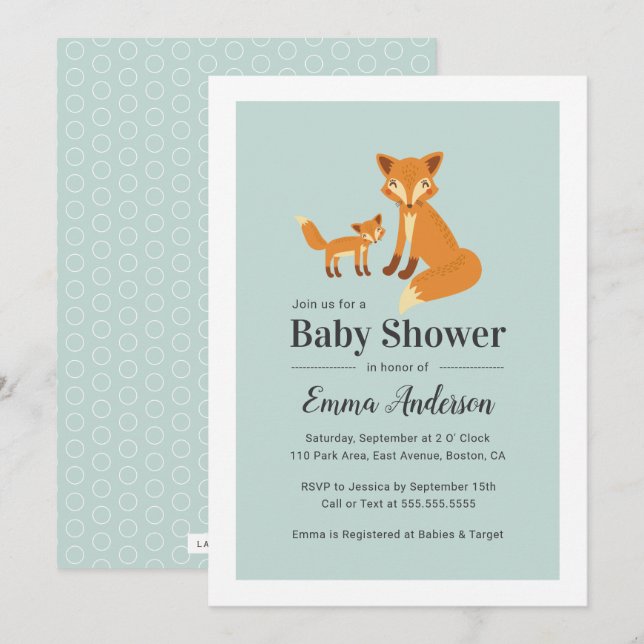 Invitación a Baby Shower de Cute Woodland Fox - Ch (Anverso / Reverso)