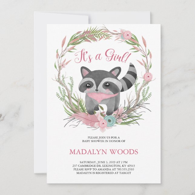 Invitación a Baby Shower de Cute Woodland Raccoon (Anverso)