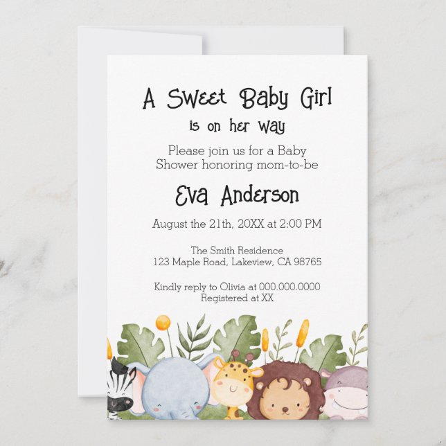 Invitación a Baby Shower de Cute Woodland Watercol (Anverso)