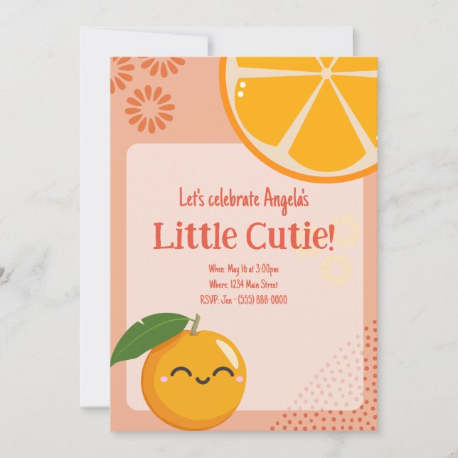 Invitación a Baby Shower de Cutie Naranja Smile (Anverso)