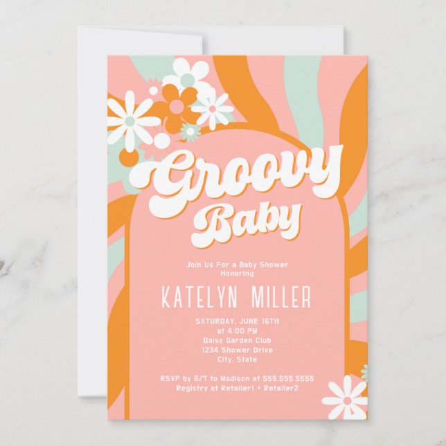 Invitación a Baby Shower de Daisy Groovy (Anverso)