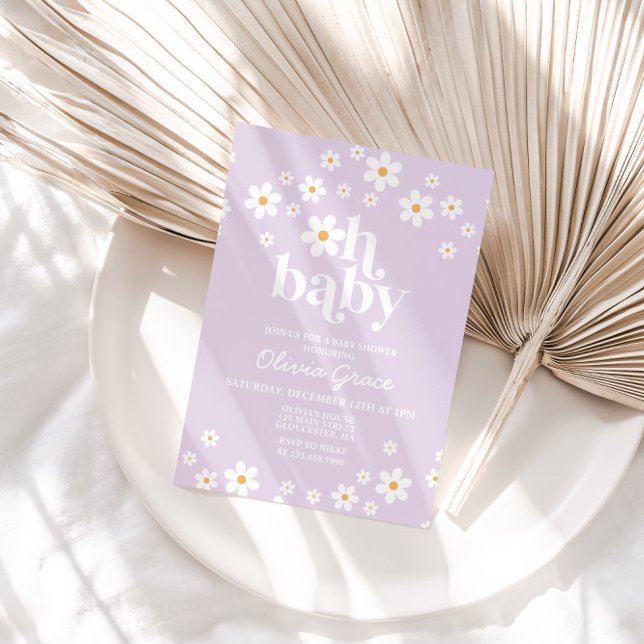 Invitación a Baby Shower de Daisy Lavender Retro (Subido por el creador)