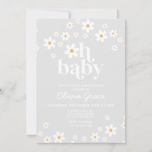 Invitación a Baby Shower de Daisy Retro Gray Flora