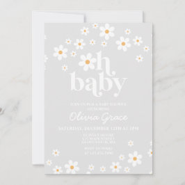 Invitación a Baby Shower de Daisy Retro Gray Flora