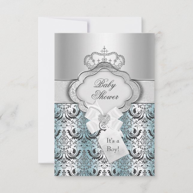 Invitación a Baby Shower de Damask & Crown Prince (Anverso)
