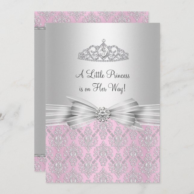 Invitación a Baby Shower de damask Little Princess (Anverso / Reverso)