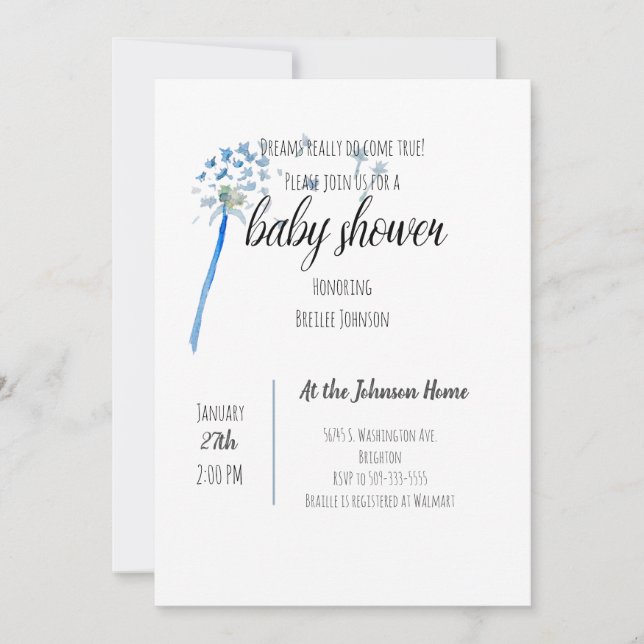 Invitación a Baby Shower de Dandelion Watercolor (Anverso)