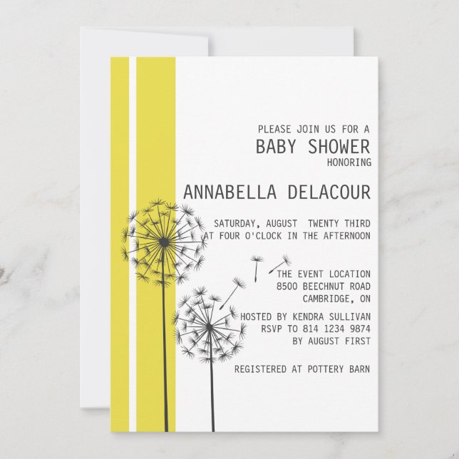 Invitación a Baby Shower de Dandelions Retro Amari (Anverso)