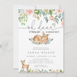 Invitación a Baby Shower de Deer Baby Girl Floral