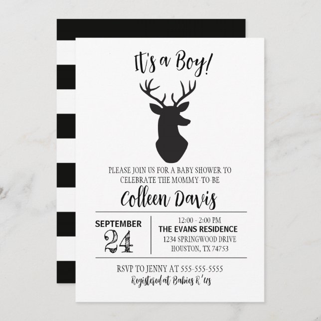 Invitación a Baby Shower de Deer Boy (Anverso / Reverso)