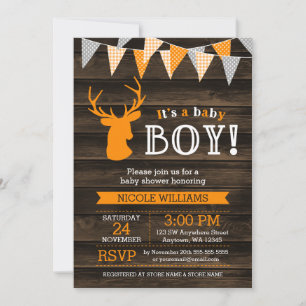 Invitación a Baby Shower de Deer Boy Naranja de Ma
