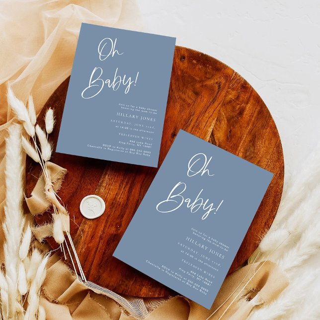 Invitación a Baby Shower de Denim/ Dusty Blue Bohe (Subido por el creador)