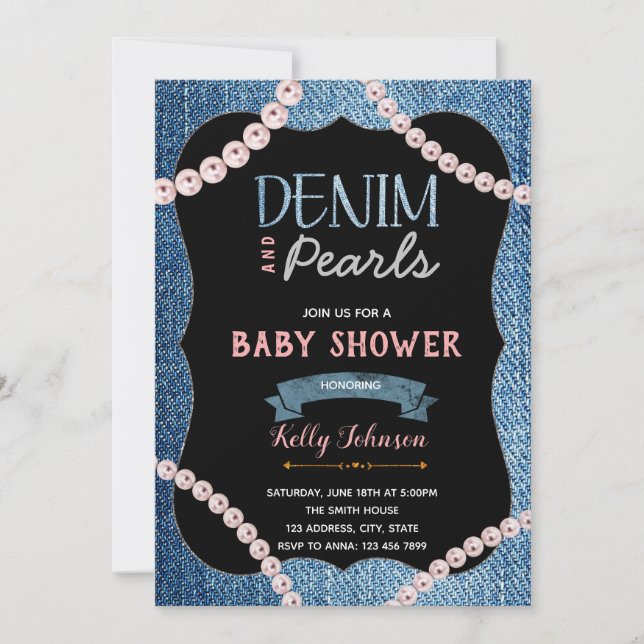 Invitación a Baby Shower de Denim Pearls (Anverso)