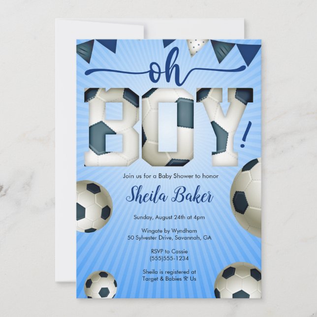 Invitación a Baby Shower de deportes de fútbol - O (Anverso)