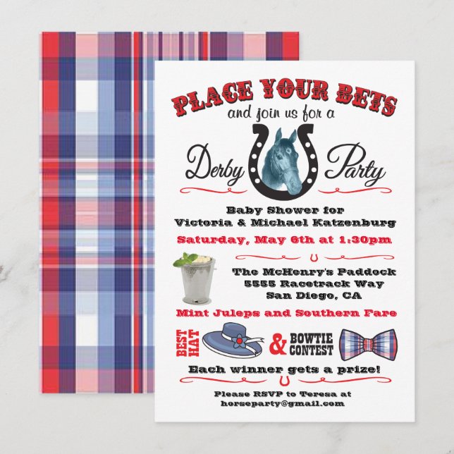 Invitación a Baby Shower de Derby Horse Carreras (Anverso / Reverso)