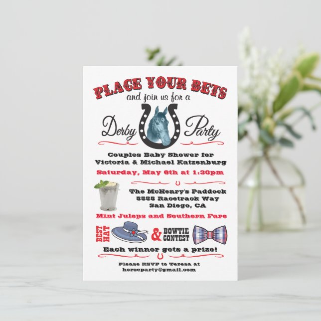 Invitación a Baby Shower de Derby Horse Carreras (Anverso de pie)
