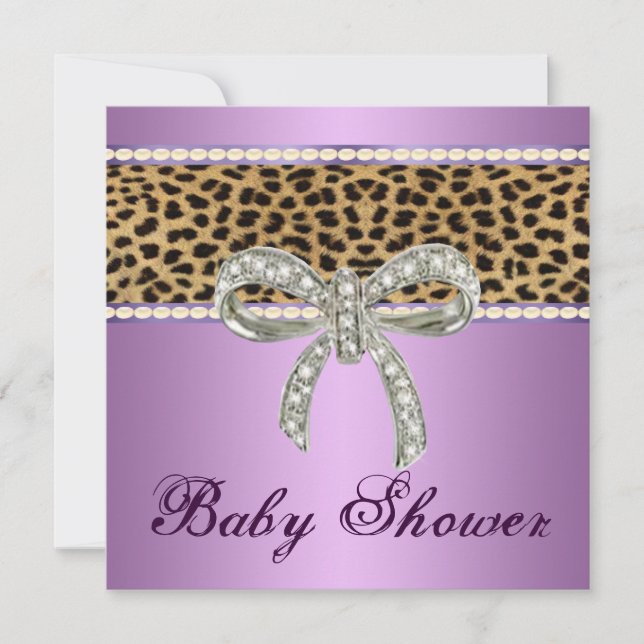 Invitación a Baby Shower de Diamond Bow leopardo p (Anverso)