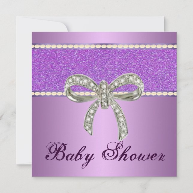 Invitación a Baby Shower de Diamond Bow Purpurina  (Anverso)