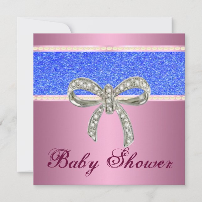 Invitación a Baby Shower de Diamond Bow, Purpurina (Anverso)