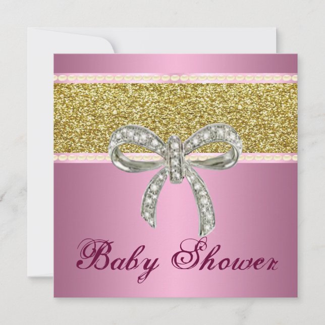 Invitación a Baby Shower de Diamond Bow, Purpurina (Anverso)